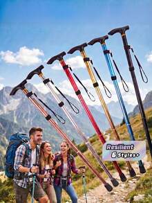 Lightweight Foldable Hiking Poles With Rubber Tips And Adjustable Height - Perfect Companion For Hiking, Climbing And Traveling - Multicolor - View 1