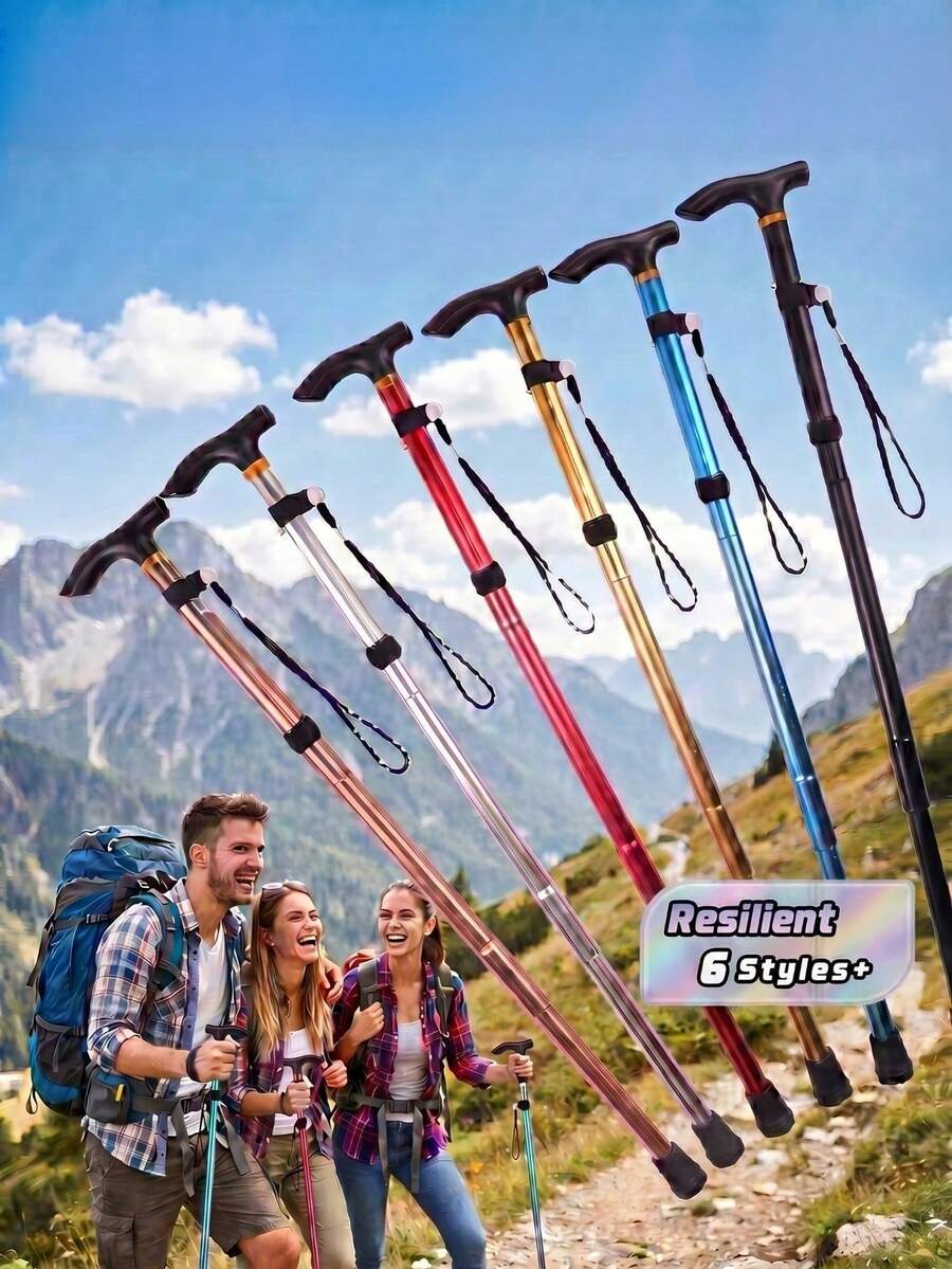 Lightweight Foldable Hiking Poles With Rubber Tips And Adjustable Height - Perfect Companion For Hiking, Climbing And Traveling - Multicolor - View 1