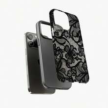 Elegant Black Lace Floral Phone Case, Double-Layer Protection - 白色 - 查看 7