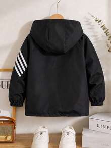 Tween Boys' New Spring/Autumn Hooded Windbreaker Jacket, Cargo Style, Comfortable Long Sleeve Top, 1pc - Black - View 2