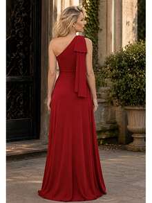 Long Party Dress With Lace, Lined Cups, Comfortable, Elegant, Simple - Rojo - Ver 3