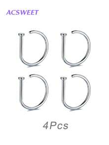 4Pcs/3Pcs/1Pc Women Fake Piercing Nose Ring Hoop Septum Non Piercing Nose Clip Rock HipHoop Stainless Steel Fashion Punk Body Jewelry - Multicolor - View 22