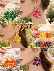 Betykuku 1/6 Pairs Colorful Flower Earrings Set For Women And Girls, Daily Casual Party Jewelry Gift - 6 Pairs Set - View 5