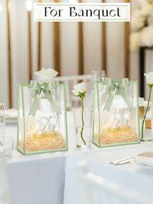10pcs/Set Transparent Gift Bags With Handles (19 Microns) And Ribbons, Plastic Clear Gift Bags, Suitable For Boutique, Wedding, Birthday Party, Bachelor Party, Bridal Shower, Graduation Gift Bags, Back To School Season, Holiday Gift Packaging, Birthday Gifts - Multicolor - View 3
