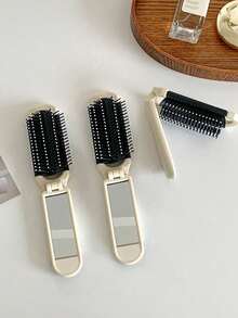 1pc Cream Color Foldable Mirror Comb, Portable Folding Mini Air Cushion Comb, Women's Inlaid Comb, Integrated Massage Comb, Hair Clip, Portable Travel Comb, Suitable For School, Hair Salon, Beauty Essentials, Back To School, Travel Vacation Essentials, Women's Hair Accessories - Multicolor - View 6