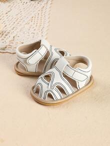 1 Pair Infant Shoes Hollow Design Black & White Classic Versatile Minimalist Sandals Suitable For Summer - White - View 5