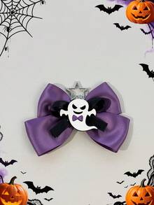 1pc Halloween Themed Satin Bow Hair Clip With Ghost, Skull, Star Decor, Mesh Ribbon Design, Back To School, Travel, Photo Shoot, Dark Aesthetic Style Accessory - Multicolor - View 5