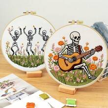 1件 20*20cm/7.9*7.9in 骷髏刺繡套件,DIY手工刺繡組,適合成人初學者,居家禮物,女性縫紉禮物,含使用說明書、印花布料、刺繡框、針與線 - A - 查看 11
