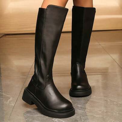Women's Brown Vintage Over-The-Knee Riding Boots, Round Toe, V-Shaped Shaft, Back Zipper, Thick Square Heel, Autumn/Winter Tall Boots