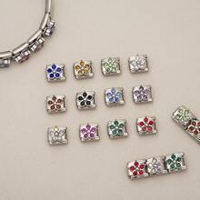 1pc Floral Rhinestone Italian Style Bracelet Charm, Multi-Color Crystal Flower Stainless Steel DIY Bracelet Pendant Jewelry Making Accessory - Flower Module - View 4