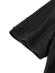 Men's Vertical Ribbed Knit Short Sleeve Polo Shirt, Slim Fit Casual Streetwear Top - Black - View 7