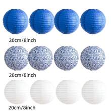 12pcs Blue & White Porcelain Design Chinese Traditional Pattern Paper Lanterns, Suitable For Wedding, Birthday, Festival Celebration, Party Home Decor - A - View 3