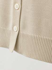 Cardigan Rajut Bertekstur Wanita, Jaket Sweater Kancing Lengan Panjang Leher Bulat, Lapisan Warna Polos Kasual Musim Gugur dan Musim Dingin, Cocok untuk Bepergian. - Aprikot - View 5