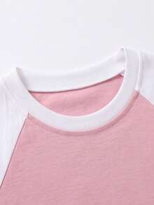 1pc Girls Casual Fashion Round Neck Colorblock Raglan Long Sleeve T-Shirt, Soft And Comfortable Basic Top For Layering Or Wearing Alone, Suitable For School And Daily Wear, Autumn/Winter - Pink - View 4