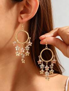 1 Pair Ethereal Floral Tassel Earrings, Petal Ear Jewelry, High-End Style, Suitable For Women - Multicolor - View 1