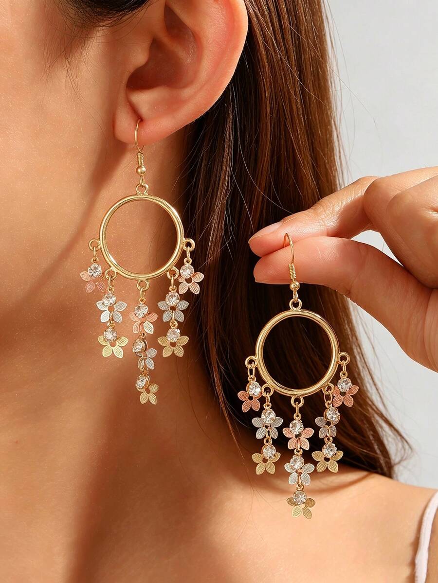 1 Pair Ethereal Floral Tassel Earrings, Petal Ear Jewelry, High-End Style, Suitable For Women - Multicolor - View 1