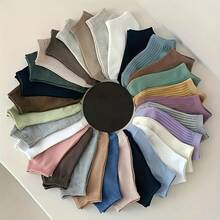5 Pairs (Random Color) Unisex Spring/Summer Casual Short Socks, Fashionable Dopamine Color Palette, Comfortable Breathable Elastic Sports Short Socks, Suitable For Spring/Summer - Multicolor - View 5