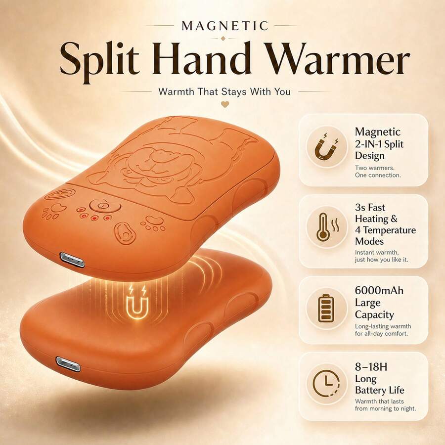 2-In-1 USB Rechargeable Portable Hand Warmer, 3 Adjustable Temperature Settings, Ideal For Travel And Skiing, Top Winter Gift For Halloween And Christmas, Perfect Warm Gift For Family, Friends, Partners And Colleagues