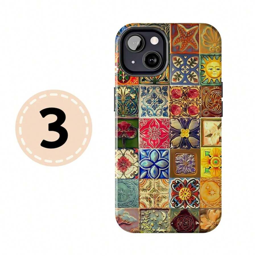 Fun Tile-Printed Phone Case, Asulaho Tile Design IPhonecover, Ceramic Tile  Galaxy, Vintage Porcelain , Artistic Style - 白色3 - 查看 1