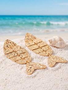 1 Pair Gold Fish Bone Shaped Pendant Earrings, Elegant And Exquisite, Suitable For Women To Wear On Daily, Beach Vacation, Party And Banquet - Yellow Gold - View 2
