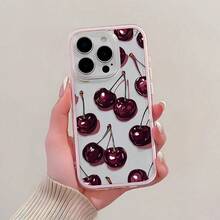 1pc Pink Frame Double Layer Phone Case, Cherry Pattern, Personalized Protective Cover, Compatible With Apple 18/18Pro/18Pro Max/17/17Pro/17Pro Max/16/16Pro/16promax/15/15Pro/15promax/14/13/12/11 Phone Protective Case - Multicolor - View 4