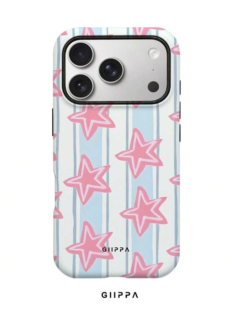 GIIPPA 1 pièce pièce Étui de téléphone bleu clair peint à la main avec motif de rayures et étoiles roses, Étui de téléphone Phone 17 Pro Max, Compatible avec Phone 16 Pro Max, 15 Pro Max, 14 Pro Max, Étui de téléphone de style coréen haut de gamme à la mode et amusant, Compatible avec 11/12/13/14/15/16 Pro Max Plus, Design élégant convenant aux hommes et aux femmes, Cadeau parfait pour la petite amie à Noël, Saint-Valentin, Pâques, saison des mariages et anniversaire! - bleu clair - Voir 1