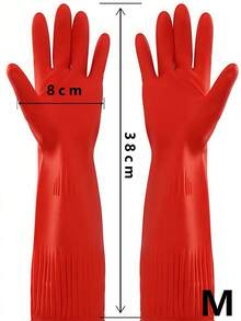 1pc Durable Rubber Cleaning Gloves, Waterproof & Non-Slip, Reusable Kitchen Gloves, Dishwashing Protection Gloves, Unisex, Gardening Cooking Washing, Home Essential, Non-Slip Grip, Red Home Decor Kitchen Accessory - Multicolor - View 12