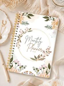 1pc 2026 Floral Monthly Planner For Women, Jan-Dec Calendar With Gold Spiral & To-Do Pages, Office Desk Accessories Note Books For School Teacher Accessories, Halloween Gifts - A - View 2