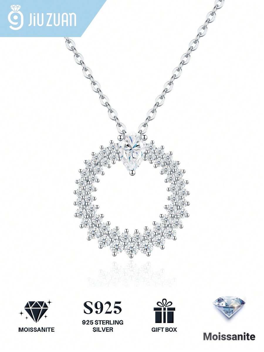 1 pieza Collar de Plata de Ley 925 con Moissanita Color D, Joyería Elegante y de Lujo, Regalo Adecuado para Compromiso, Boda, Aniversario, Cumpleaños, Navidad