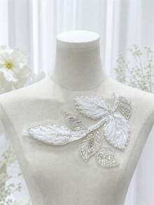 1pc Women White Sheer Organza Flower Applique Patch With Embroidered Edge, 3D Floral Sew On Patch For Dress DIY Decoration - White - View 7