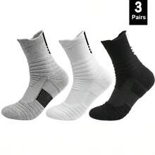 CT TAPESOCKS 3 Pairs New Men Sports Running Fitness Flight Short Tube Socks Women's Towel Bottom Basketball Socks Solid Color Black Socks - Multicolor - View 8