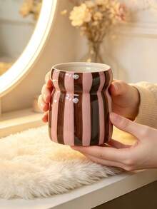 可愛陶瓷化妝刷架，彩色條紋化妝刷收納盒，梳妝台美學美妝收納杯，韓式化妝工具收納桶，現代居家裝飾，適用臥室、浴室、梳妝台 - 彩色 - 查看 14