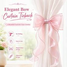 1/4 Pack French Style Bow Curtain Tiebacks, Sheer Satin Ribbon Curtain Tiebacks, Multi-Color No-Drill Curtain Tiebacks, Suitable For Semi-Sheer And Regular Curtains, For Bedroom, Living Room, Romantic Home Decor - Multicolor - View 6
