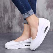 Women's Cushioned Thick Sole Wedge Rocker Work Shoes, Simple Pure White Design, Soft Breathable Medical Nursing Duty Shoes - White - View 3