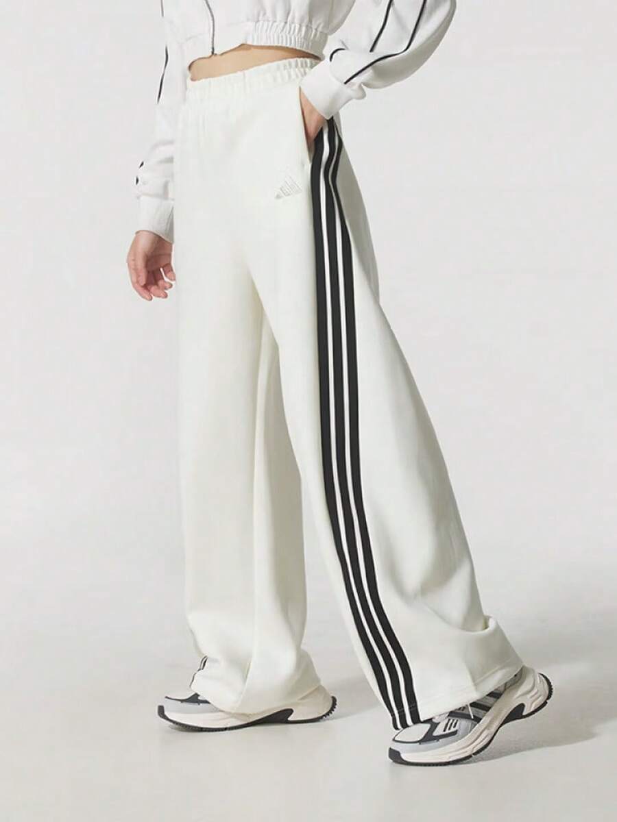 Adidas Celana panjang rajut kasual wanita terbaru untuk lari dan latihan kebugaran. - Putih/Hitam - View 1