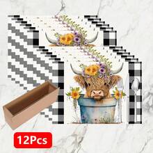 1pc/4pcs/6pcs Highland Cow Pattern Printed Linen Placemats, Rectangular Table Mats, Washable, Easy To Clean, Plate Mats, Bowl Mats, Western Style Placemats, Suitable For Kitchen, Dining Room, Family Gatherings, Coffee Table And Daily Table Decoration - Multicolor - View 15