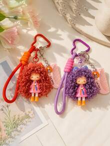 Curly Fluffy Girl Silicone Keychain, Cute Plush Doll Bag Pendant Car Key Charm, Mother's Day, Christmas, Graduation Gift For Friends And Family - Multicolor - View 5