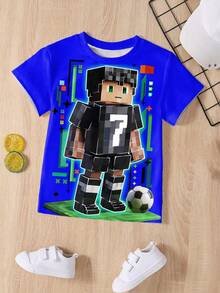 Casual Fashion T-Shirt, Cartoon Cool Round Neck Short Sleeve, Children's Clothing All Season Outdoor Hot-Selling Bestseller - Blue - View 2