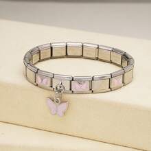 1PC Two Tone Stainless Steel Italian Charm Bracelet, Butterfly Evil Eye Dangle Charms, Pre-Made Modular Stretch Bracelet For Women Daily Jewelry - Oil-dripping Patchwork Module - View 12