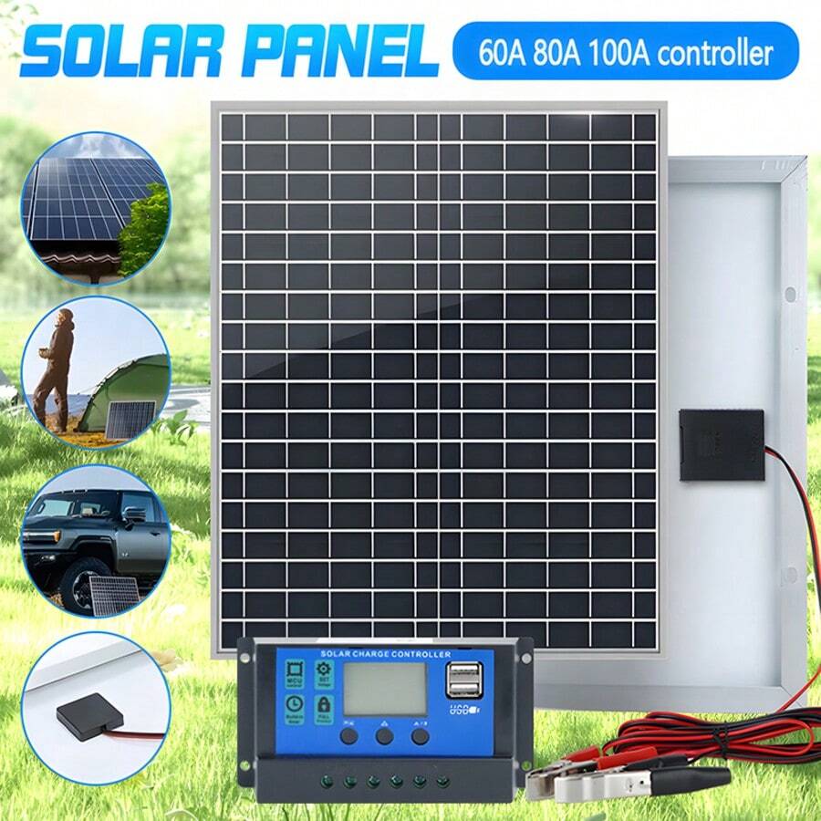 50W Camping Car Solar Panel Kit, High-Efficiency Polycrystalline Silicon Photovoltaic Panel, Optional 60A Controller, 50W Portable Power Supply, Suitable For Camping Car, Outdoor Camping, Off-Grid, Emergency Charging (Device)