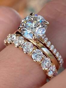 3Pcs Women's Engagement Rings Fashion Wedding Engagement Party Jewelry Anniversary Valentine's Day Birthday Gift - Gold - View 6