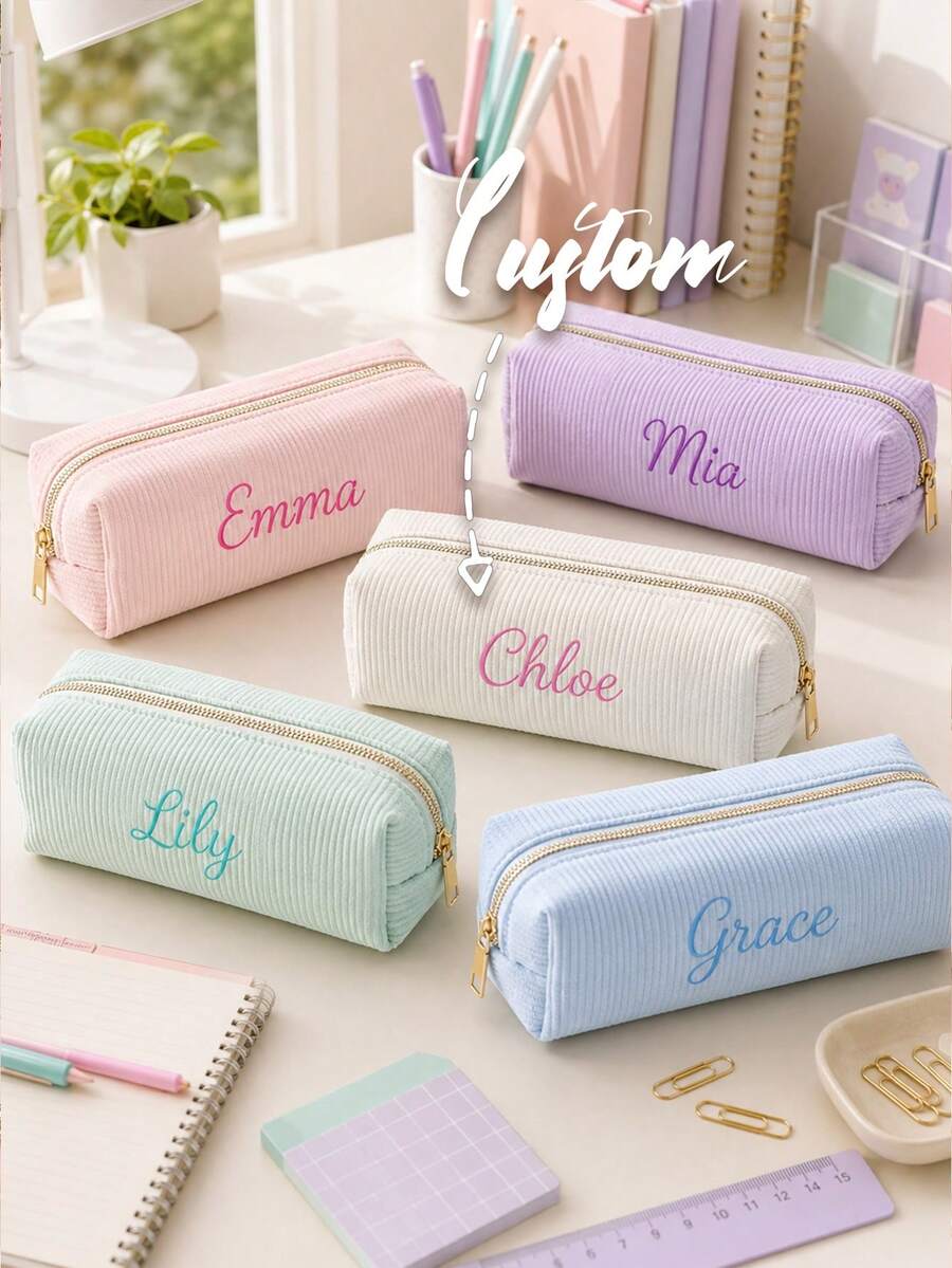 Custom Zipper Pencil Case, Personalized Name Letter, Double Layer Storage Bag, Student Teacher Birthday Gift, Large Capacity Stationery Organizer - Multicolor - View 1