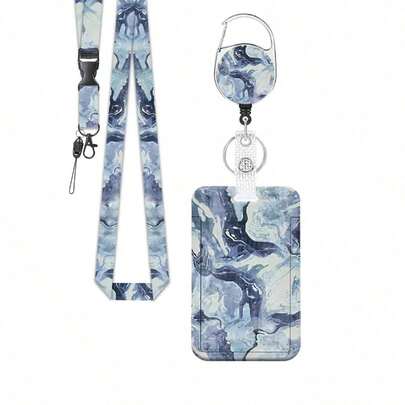 1 Set (Badge Holder + Card Sleeve + Lanyard) Versatile Blue Marble ID Badge Holder, Retractable Badge Reel With Detachable Lanyard, Medical Assistant Accessories ID Card Holder Protective Sleeve Suitable For Doctors, Teachers, Colleagues, Staff, Holiday Gift