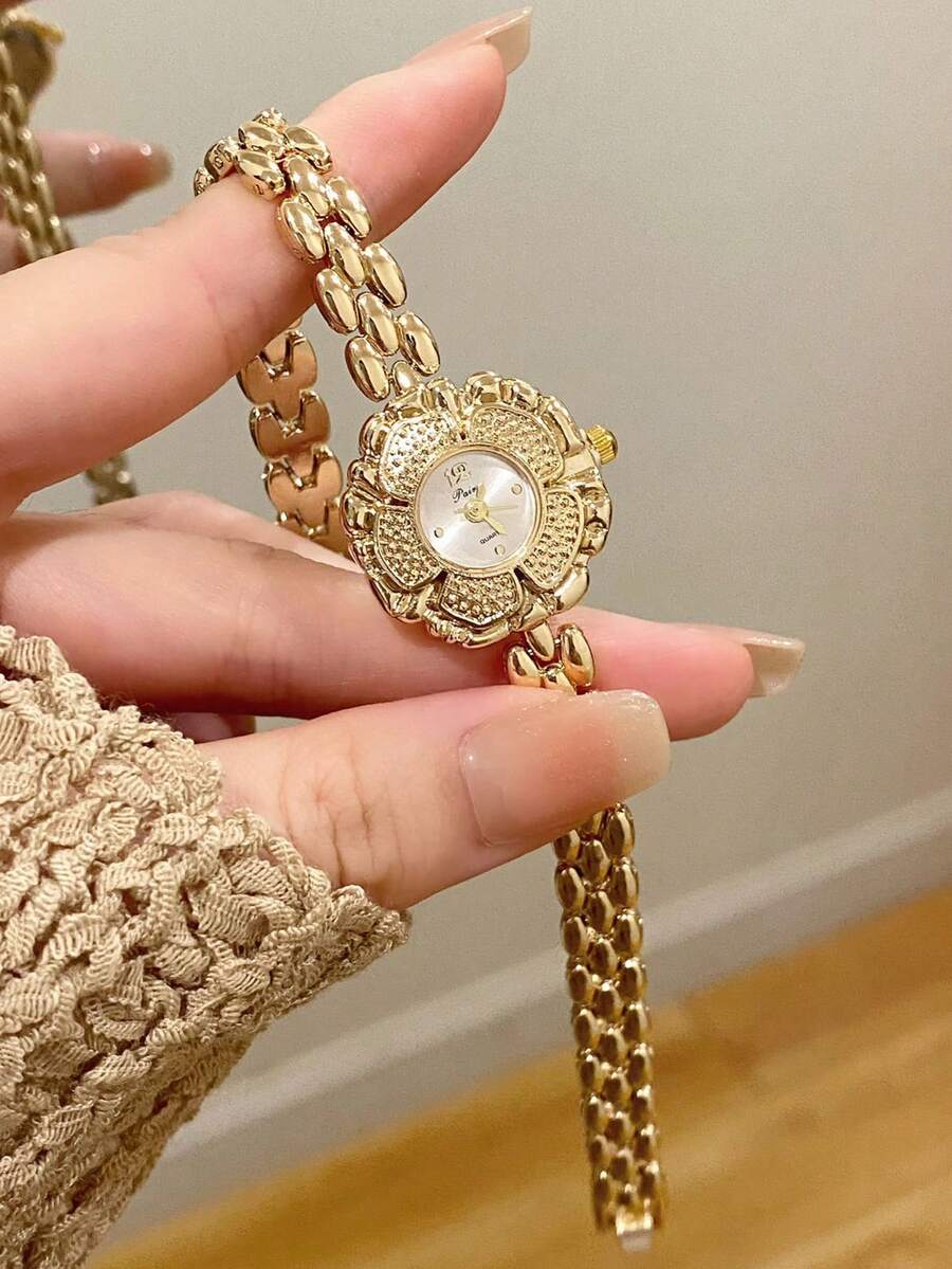 1件女款不鏽鋼錶帶手錶,經典方形設計,優雅石英錶,適合日常穿著、商務與派對 - 金色 - 查看 1