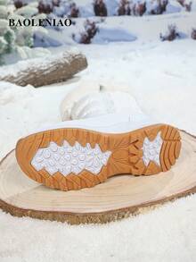 女款雪花運動通勤龐克學院風人造毛內裡扣飾雪地靴，戶外秋冬毛絨飾邊抽繩頂部側拉鍊厚底防滑中筒靴，適合滑雪與日常戶外穿著 - 白色 - 查看 8