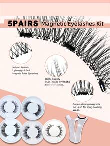 5 Boxes Magnetic False Eyelashes Set With 1 Applicator, No Glue Needed, Reusable, Natural Look, Multiple Styles, Easy To Wear, Suitable For All Occasions, Eyelash Extension Set, Practical Christmas Gift - Cat Eye Lashes - View 3