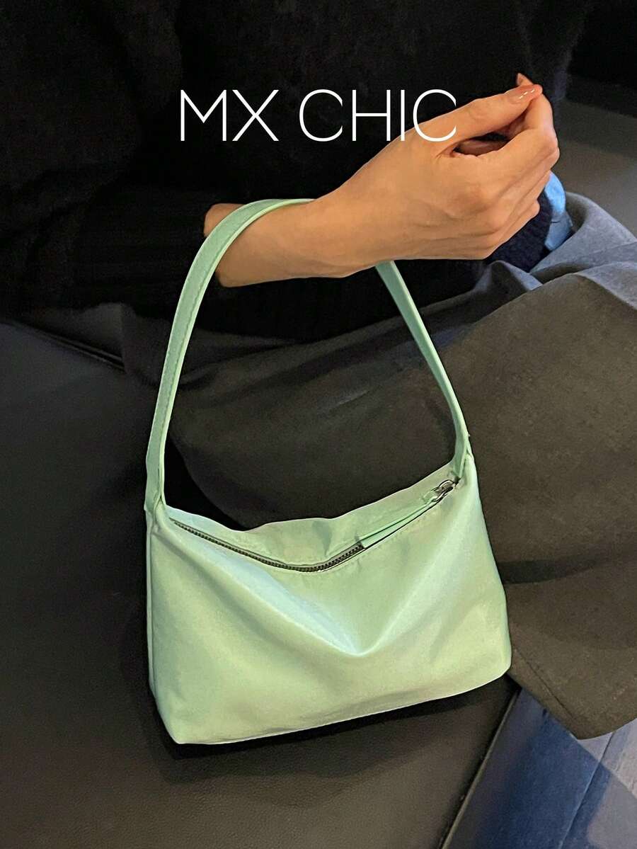 極簡風女款單肩包 手提包 高品質腋下包 半月包 附圍巾 適合上班通勤購物 - 藍色 - 查看 1