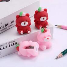 1pc Random Color Cartoon Pencil Sharpener, PVC Soft Rubber Cute Bear Pencil Sharpener, Children Elementary Students Stationery, School Supplies, Halloween Christmas Gift - Multicolor - View 4