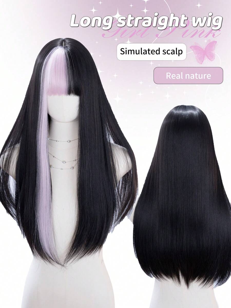 alicegarden 26 Inch Long Synthetic Wig, Natural Straight Hair Style, Stunning Multi-Color, With Bangs, Suitable For Women's Daily, Party, Cosplay Use, Natural And Durable, Women's Wig Gift, Halloween - Multicolor - View 1