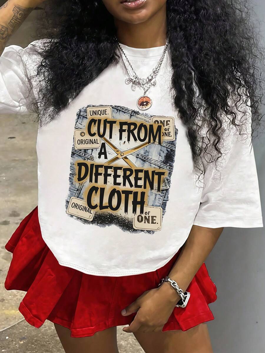 [1pc]Teen Girls Denim Background Scissors Multi Text Quote Print T ...